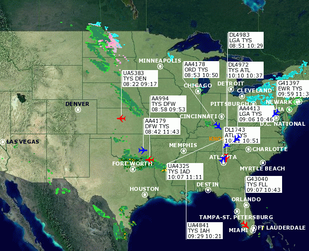 Map of Current Flight Traffic for TYS1