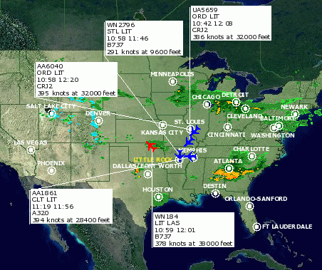 Map of Current Flight Traffic for LIT1