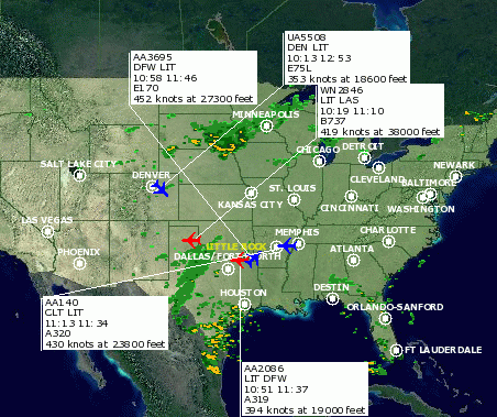 Map of Current Flight Traffic for LIT1